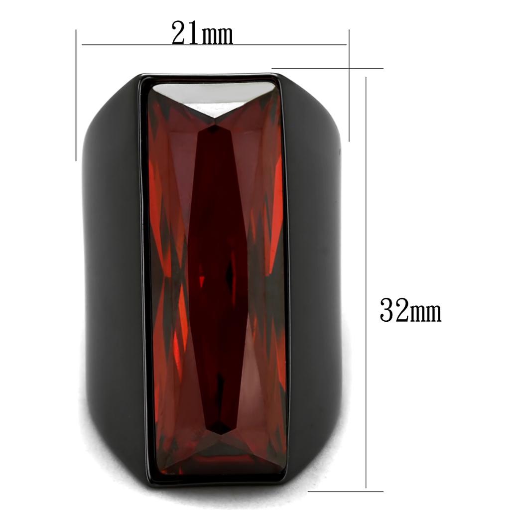 LO3592 TIN Cobalt Black Brass Ring featuring a vibrant Siam Top Grade Crystal, showcasing its elegant design and craftsmanship.