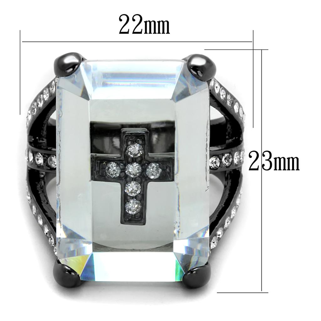 LO3593 TIN Cobalt Black Brass Ring featuring a clear AAA Grade CZ center stone, showcasing a modern and elegant design.