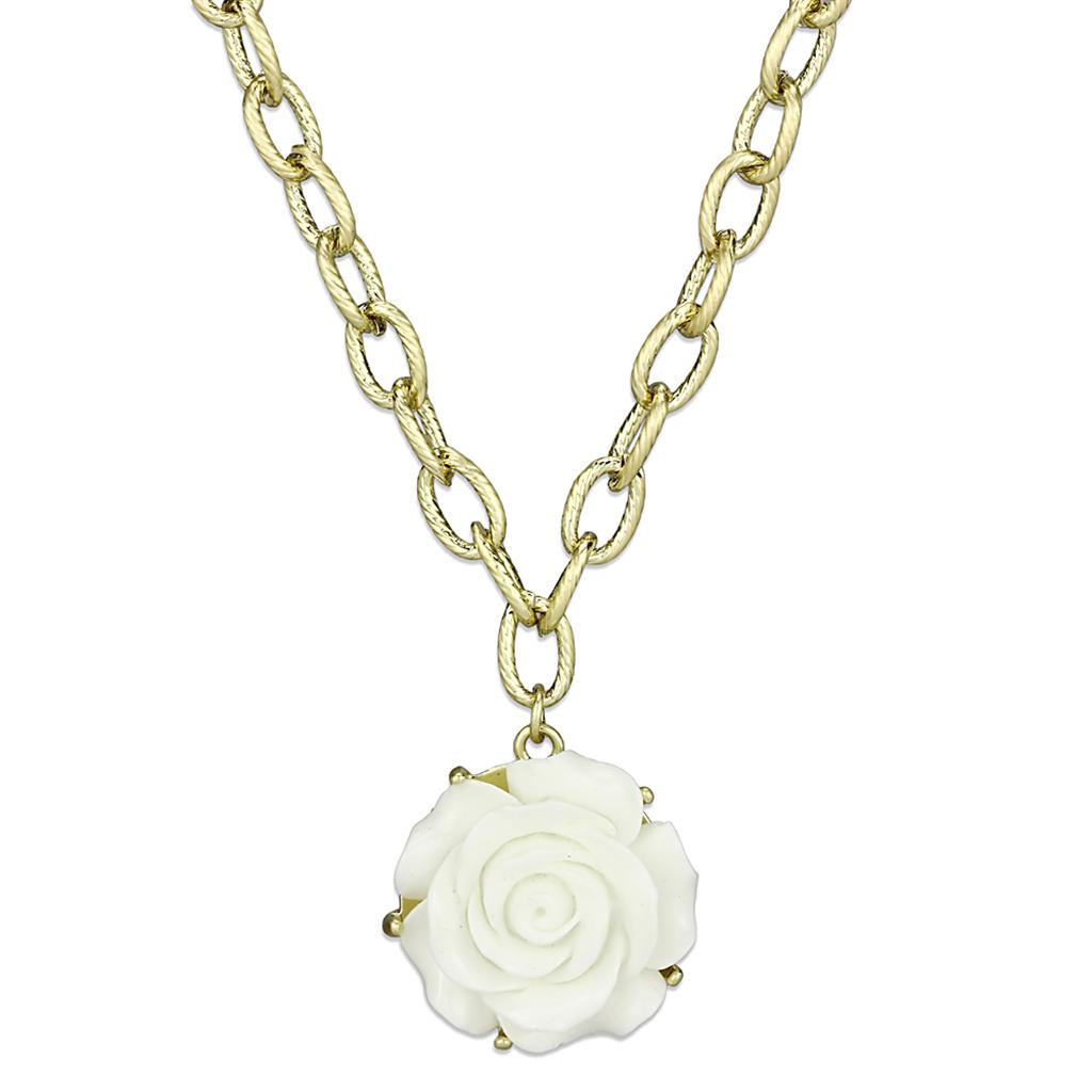 LO3661 Gold & Brush Brass Necklace featuring a white synthetic stone, elegantly designed for versatile wear.