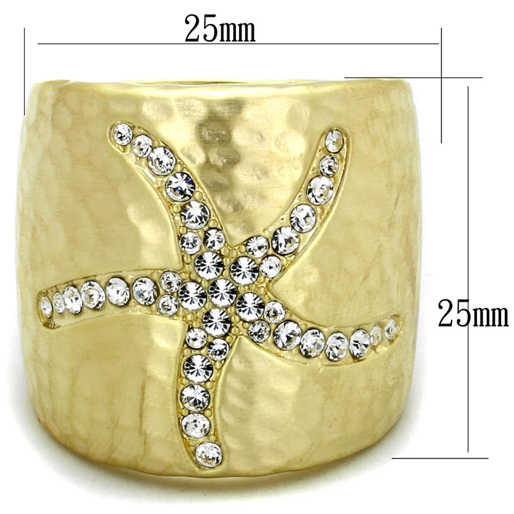 LO3637 Gold & Brush Brass Ring featuring a clear top grade crystal, showcasing its elegant design and luxurious finish.