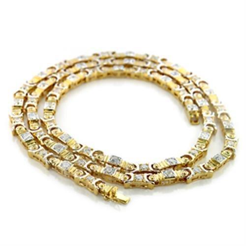 LO364 Gold and Rhodium Brass Necklace featuring AAA Grade Clear CZ stone, showcasing elegance and craftsmanship.
