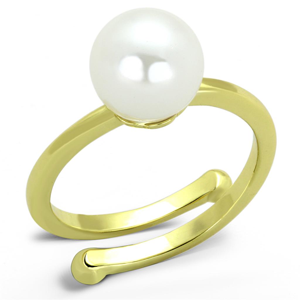 LO3656 Gold Brass Ring featuring a synthetic white pearl, elegantly designed for style and durability.