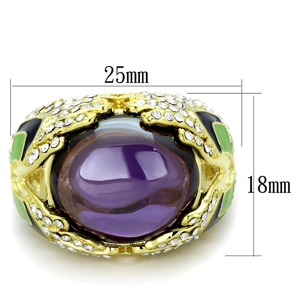 LO3367 Gold Brass Ring featuring AAA Grade CZ in Amethyst, showcasing its elegant design and vibrant color.