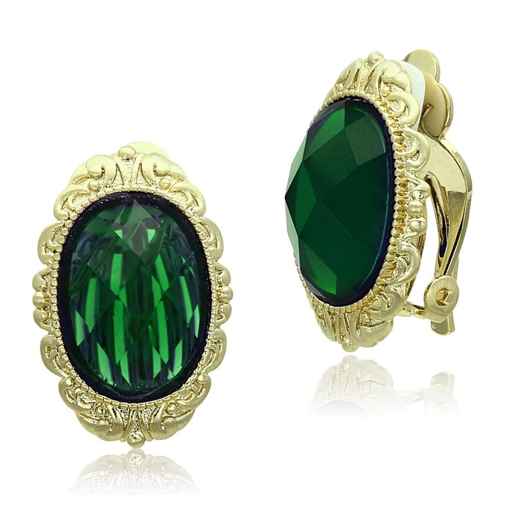 LO3668 Gold & Brush Brass Earrings featuring a synthetic emerald stone, elegantly designed for stylish wear.