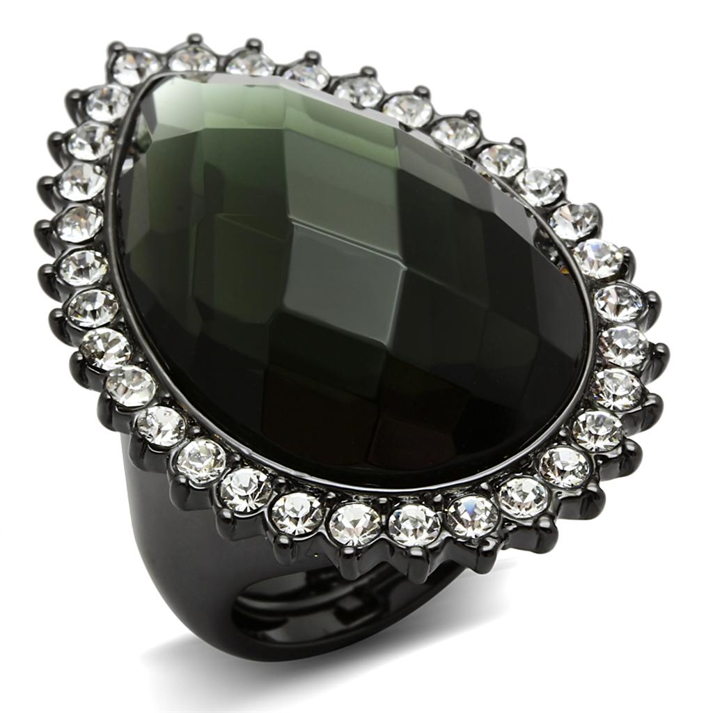 LO3688 Ruthenium Brass Ring featuring a black synthetic glass center stone, showcasing elegance and modern design.