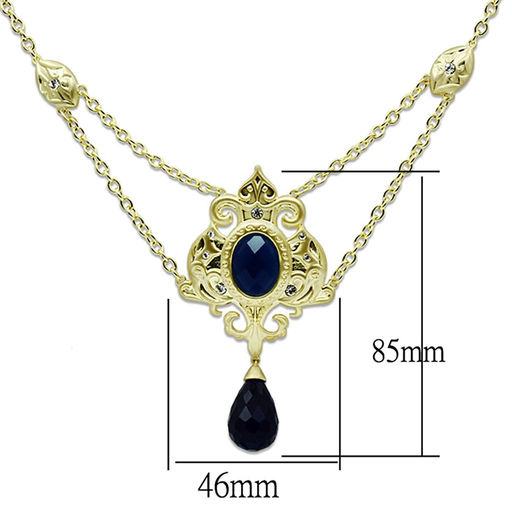 LO3681 Gold & Brush Brass Chain Pendant featuring a synthetic glass center stone in Montana color, elegantly designed for stylish wear.