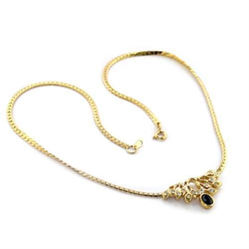 LO369 Gold Brass Necklace featuring a top-grade black diamond crystal centerpiece, elegantly designed for any occasion.