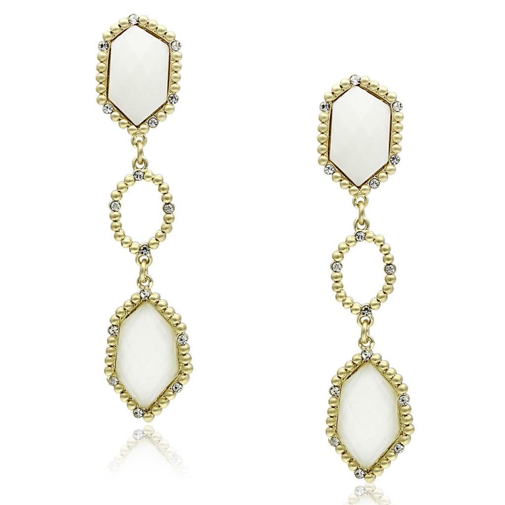 Elegant LO3692 Gold & Brush Brass Earrings featuring a clear synthetic stone, perfect for any occasion.