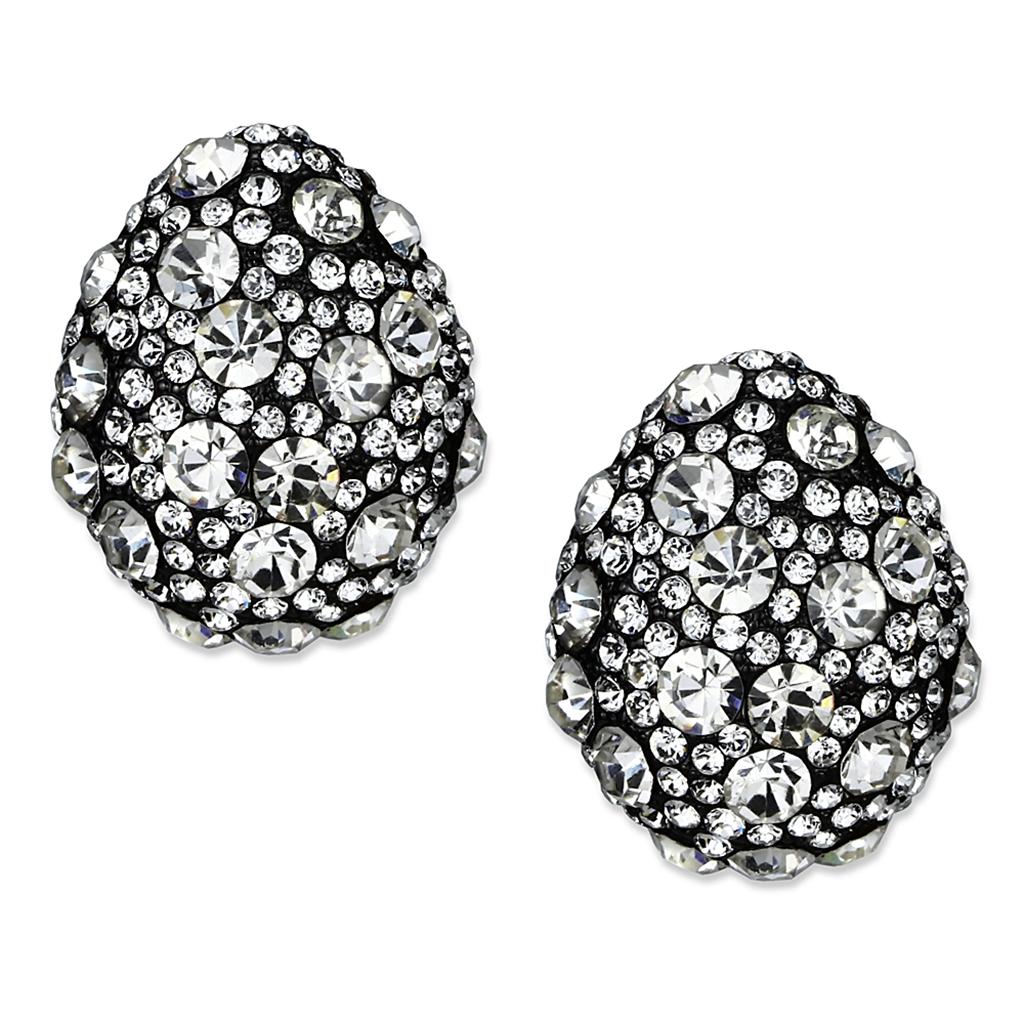 LO3700 TIN Cobalt Black Brass Earrings featuring clear Top Grade Crystal, showcasing a modern and elegant design.