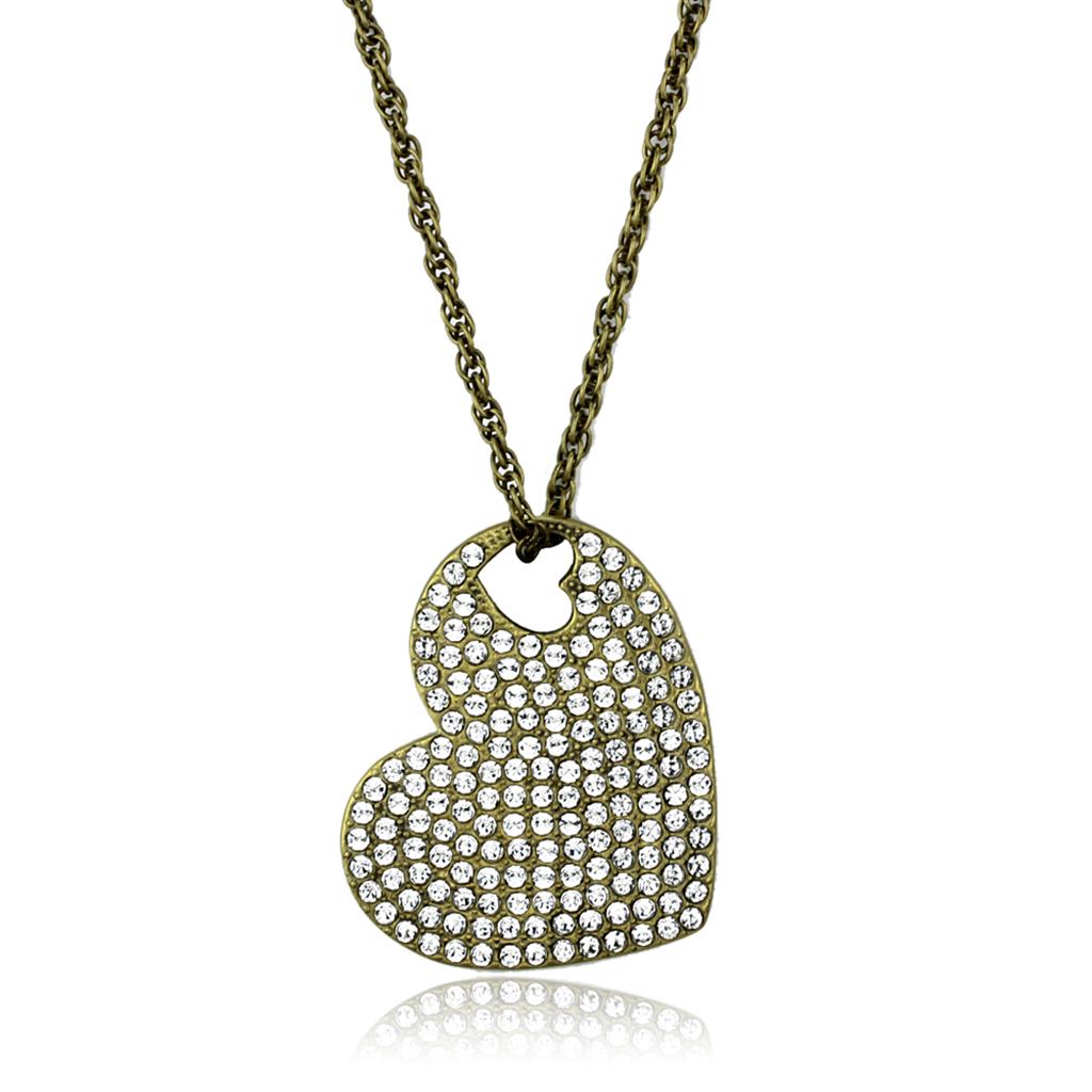 Antique Copper Brass Chain Pendant featuring a clear top grade crystal centerpiece, showcasing vintage elegance and craftsmanship.