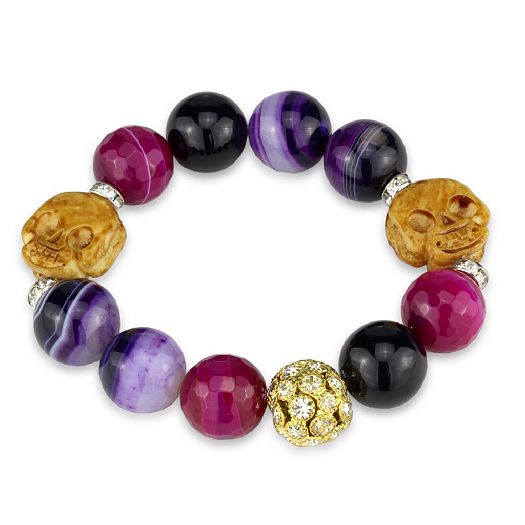 LO3775 Gold and Rhodium Brass Bracelet featuring multi-colored synthetic onyx stones, elegantly designed for versatile wear.