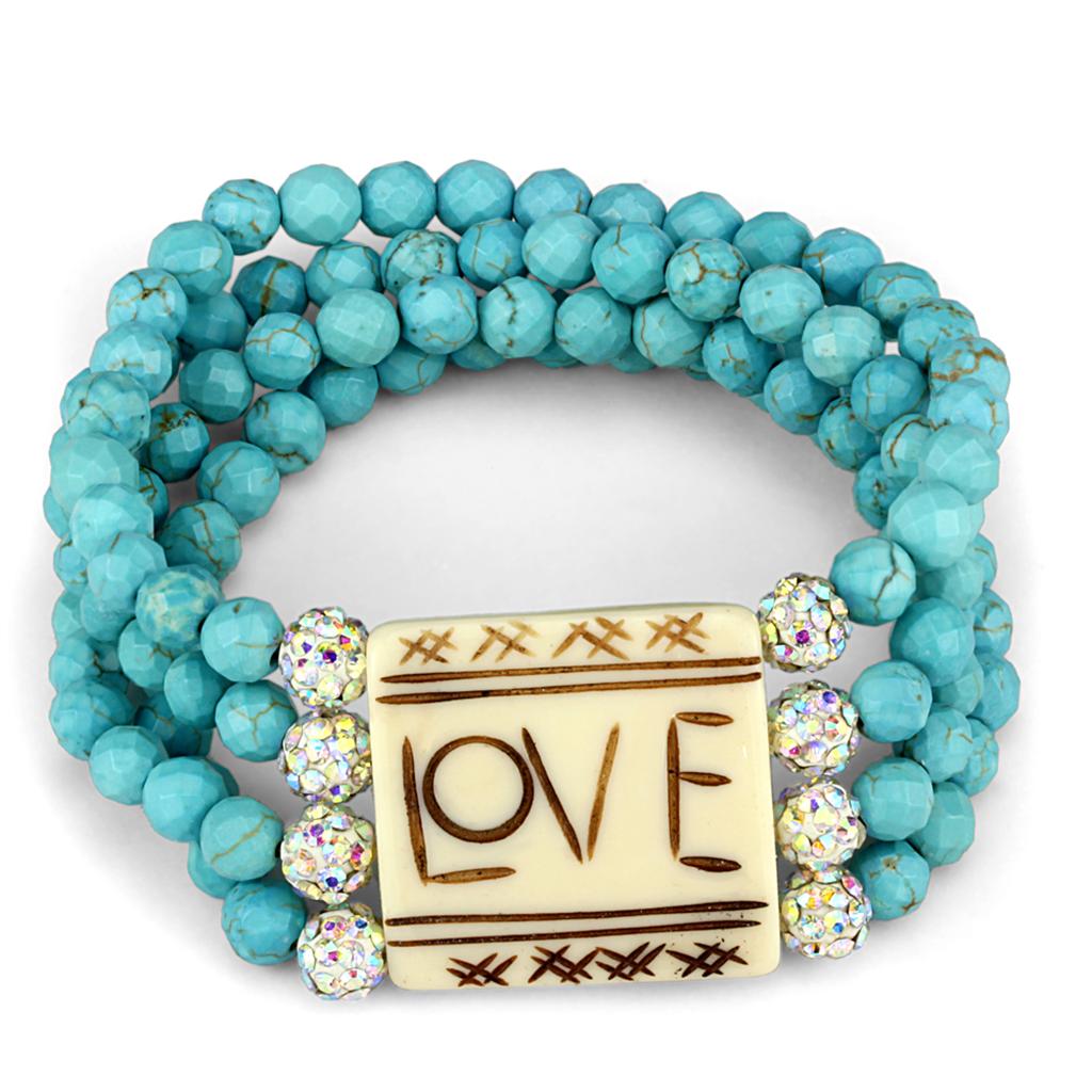 LO3799 No Plating Brass Bracelet featuring a vibrant sea blue synthetic glass bead, showcasing its elegant design and craftsmanship.
