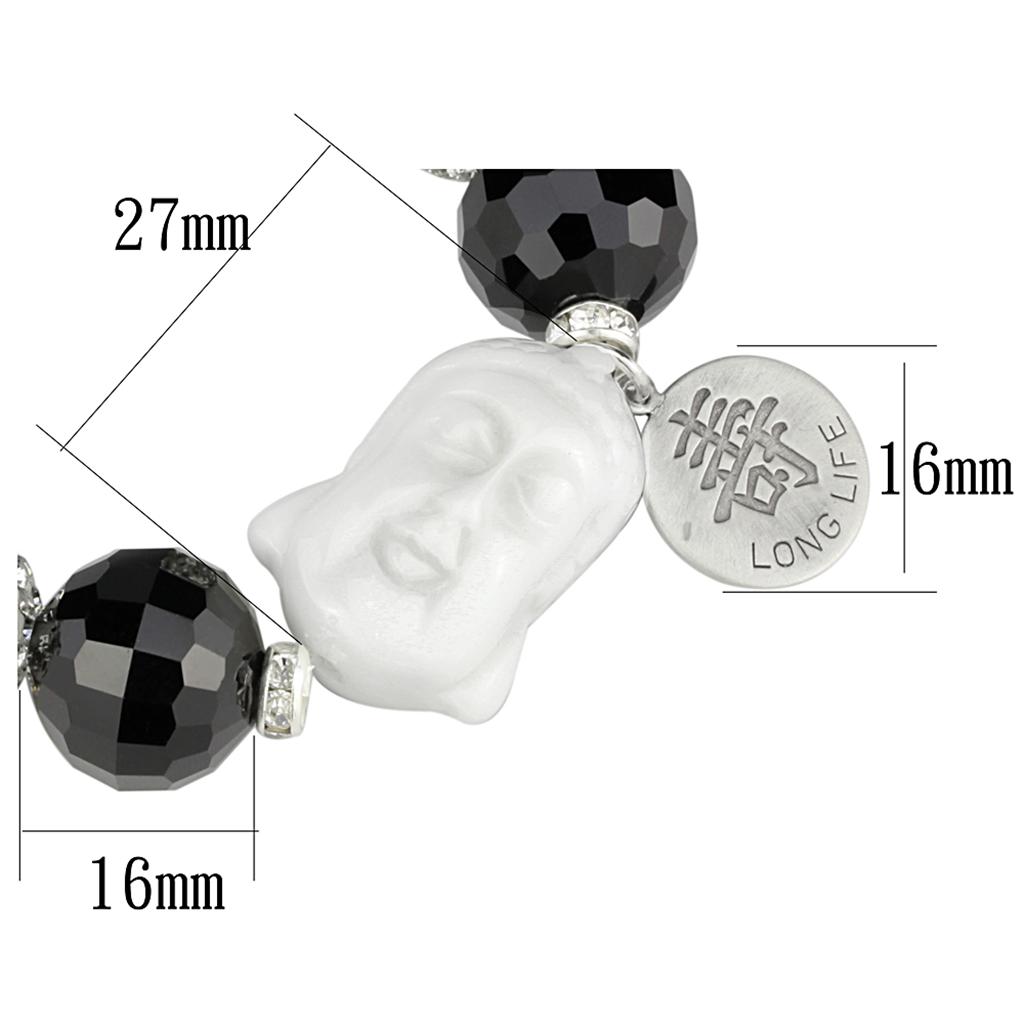 LO3792 Antique Silver White Metal Bracelet featuring a jet synthetic glass centerpiece, showcasing its elegant design and antique finish.