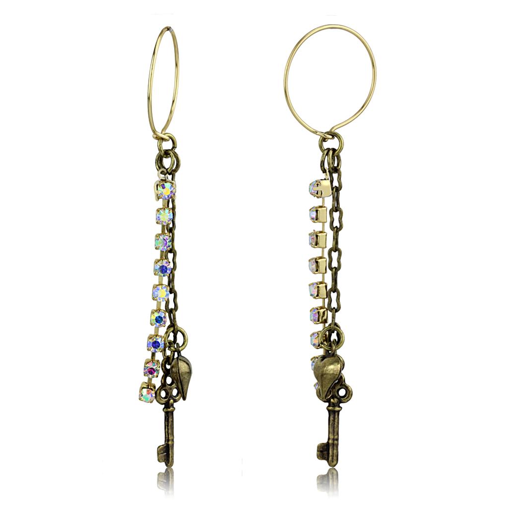 LO3810 Antique Copper White Metal Earrings featuring Top Grade Crystal in a stunning design.