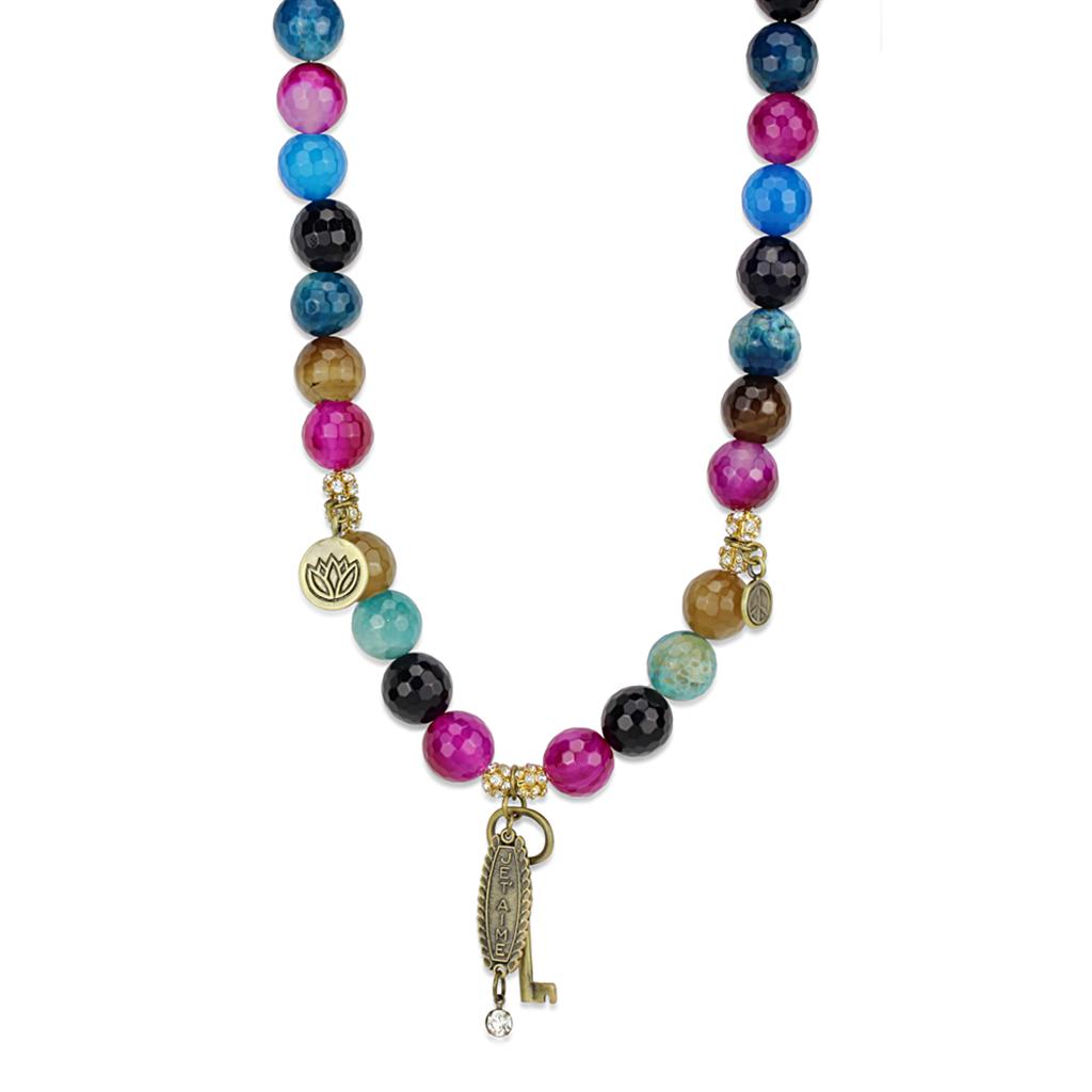 Antique Copper White Metal Necklace featuring Synthetic Onyx, showcasing a vintage design with vibrant multi-colored stone.