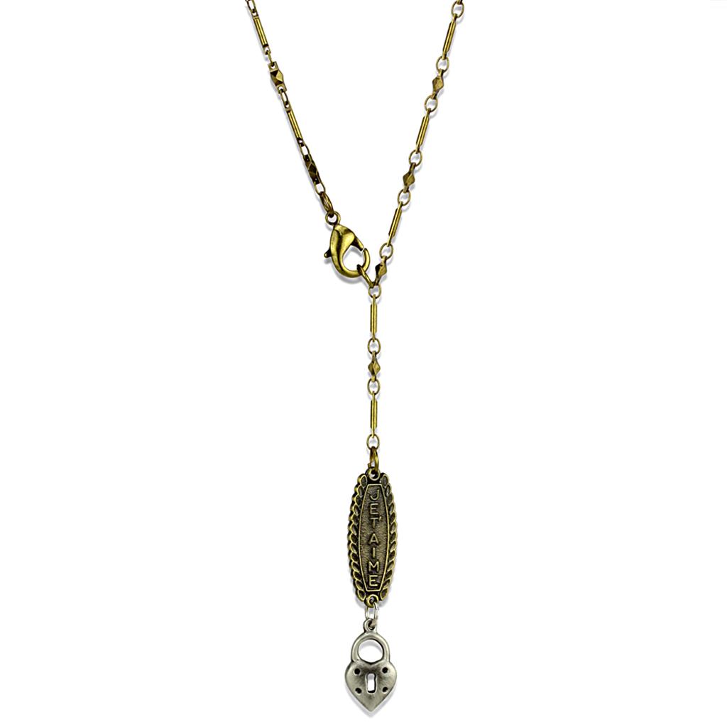LO3823 Gold and Antique Silver Chain Pendant made of white metal, featuring a sleek design without any stones.