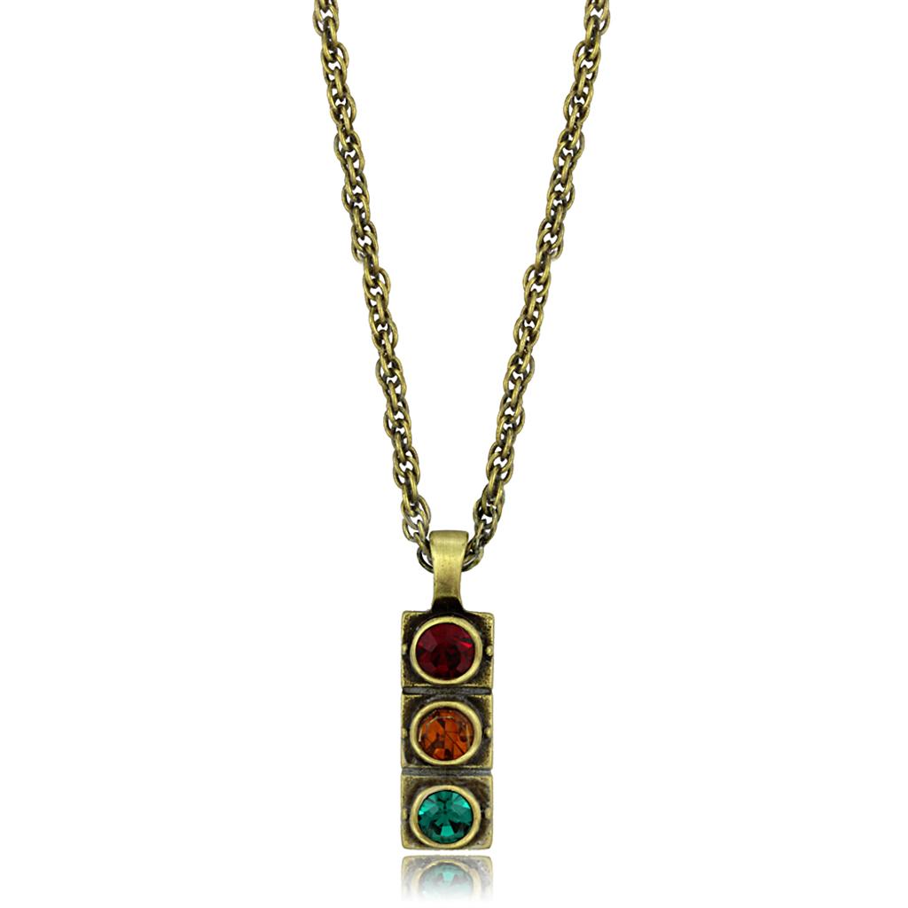 Antique Copper Brass Chain Pendant featuring a multi-color top-grade crystal, showcasing vintage elegance and craftsmanship.
