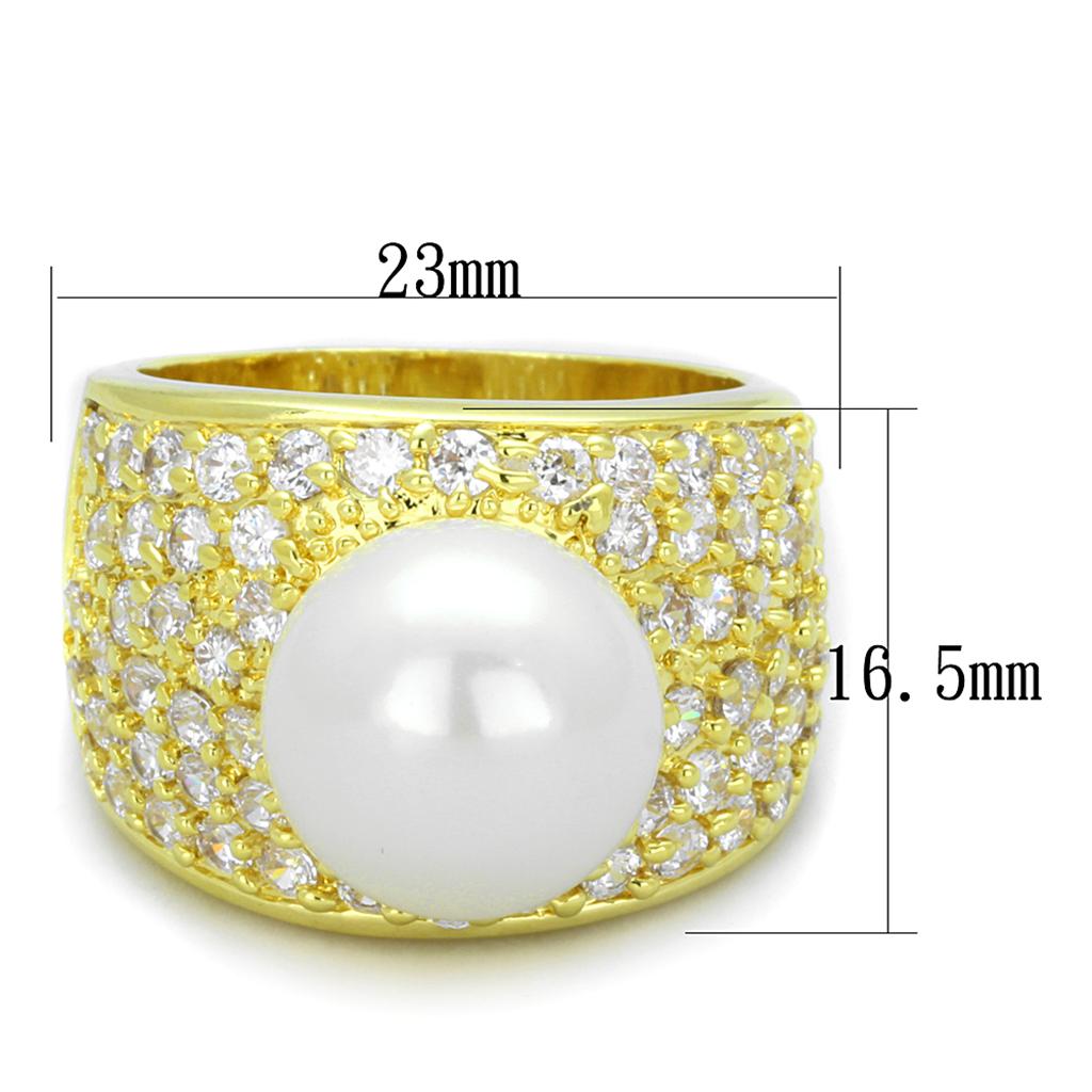 LO3385 Gold Brass Ring featuring a synthetic white pearl, elegantly designed for any occasion.