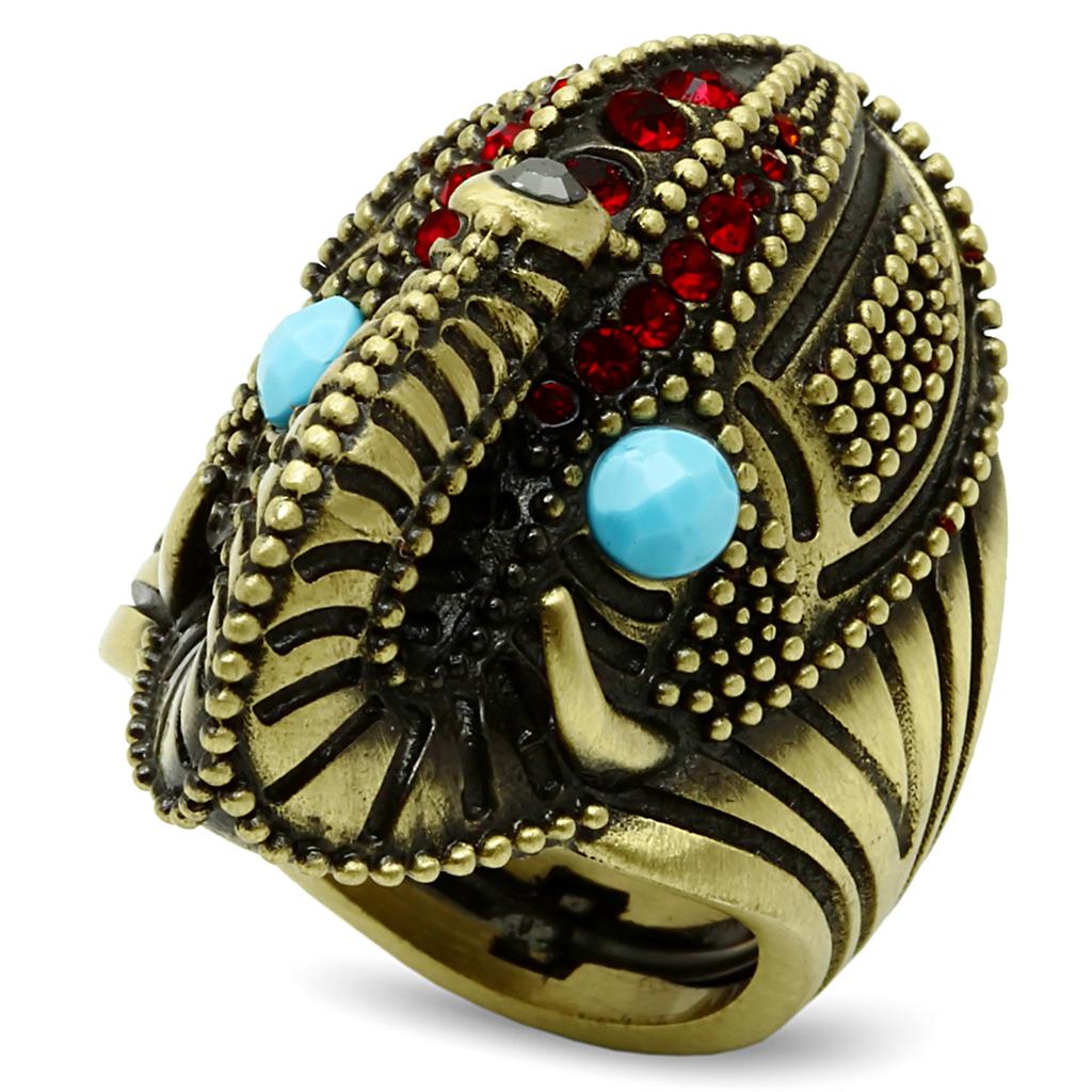 LO3887 Antique Copper Brass Ring featuring a sea blue synthetic stone, showcasing its vintage design and elegant finish.