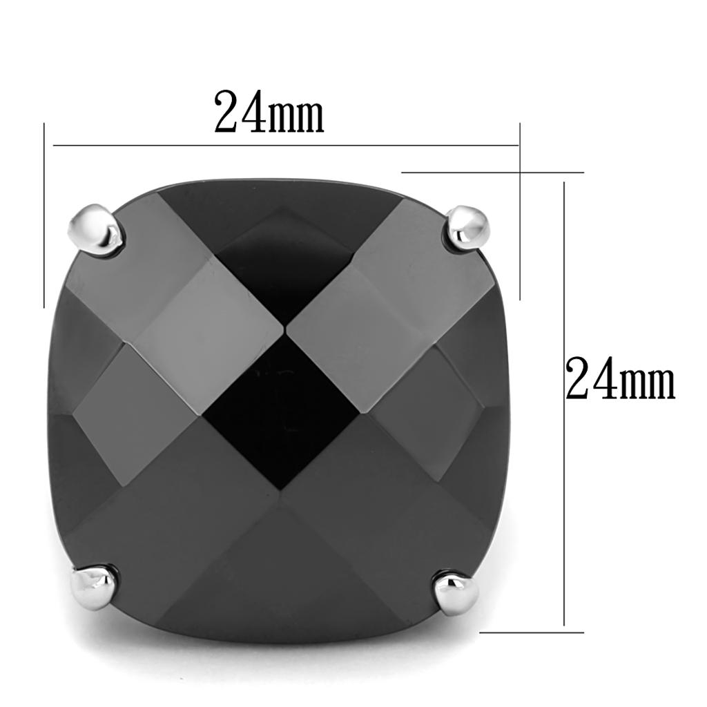 LO3912 Rhodium Brass Ring featuring AAA Grade CZ in Jet color, showcasing its elegant design and sparkling center stone.