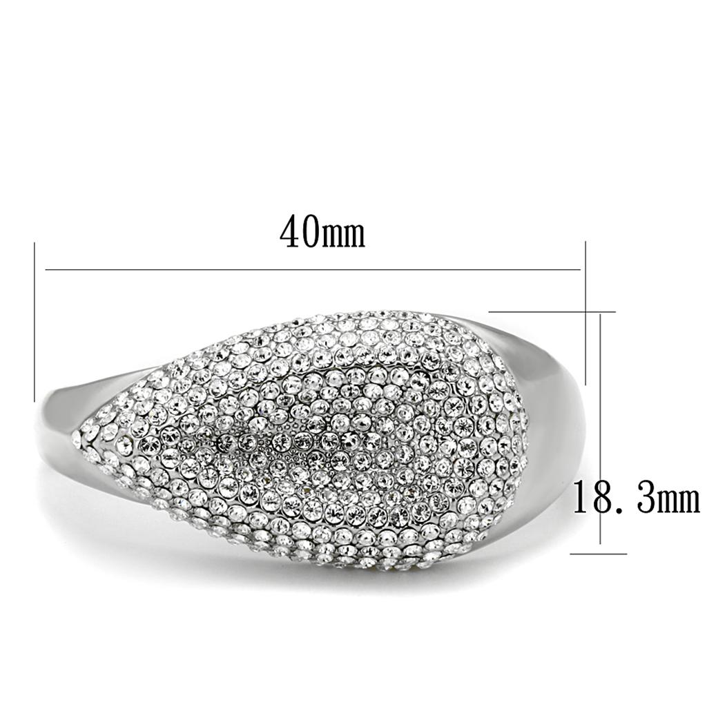 LO3913 Rhodium Brass Ring featuring a clear top-grade crystal centerpiece, showcasing its elegant design and luxurious finish.