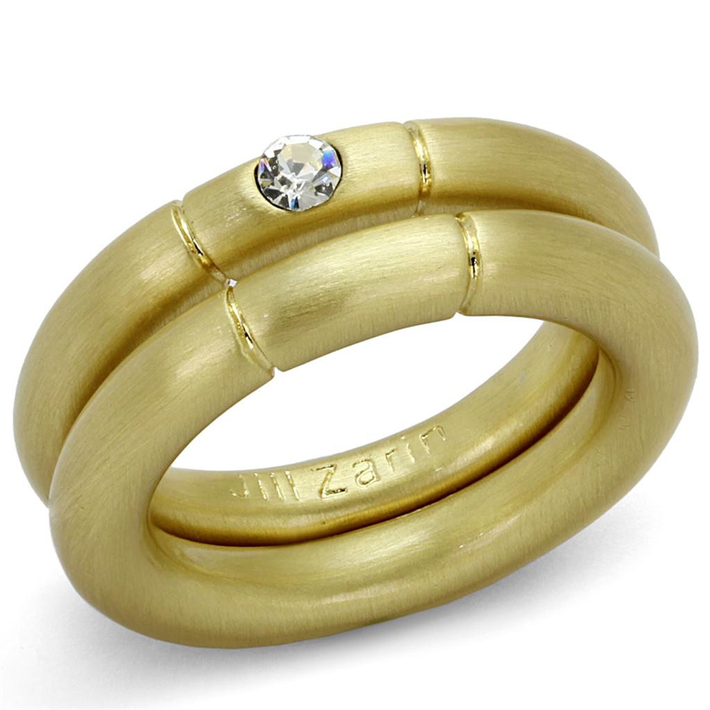 LO3918 Gold & Brush Brass Ring featuring a clear top grade crystal, showcasing its elegant design and luxurious finish.