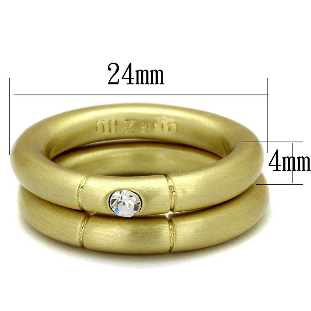 LO3918 Gold & Brush Brass Ring featuring a clear top grade crystal, showcasing its elegant design and luxurious finish.
