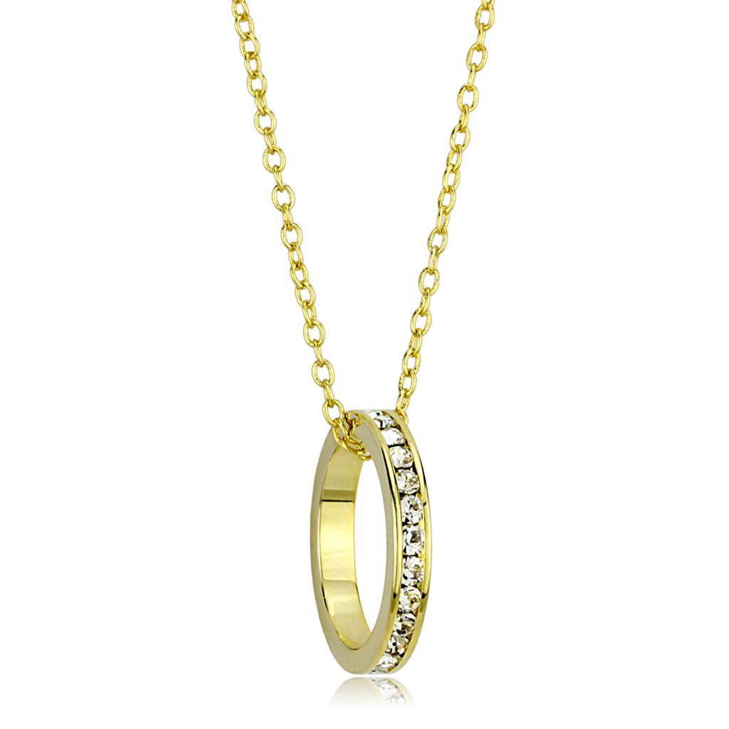 LO3930 Gold Brass Chain Pendant featuring a clear top grade crystal, elegantly designed for versatile wear.