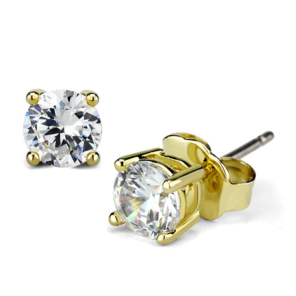 LO3958 Gold Brass Earrings featuring AAA Grade Clear CZ stones, elegantly designed for a sophisticated look.