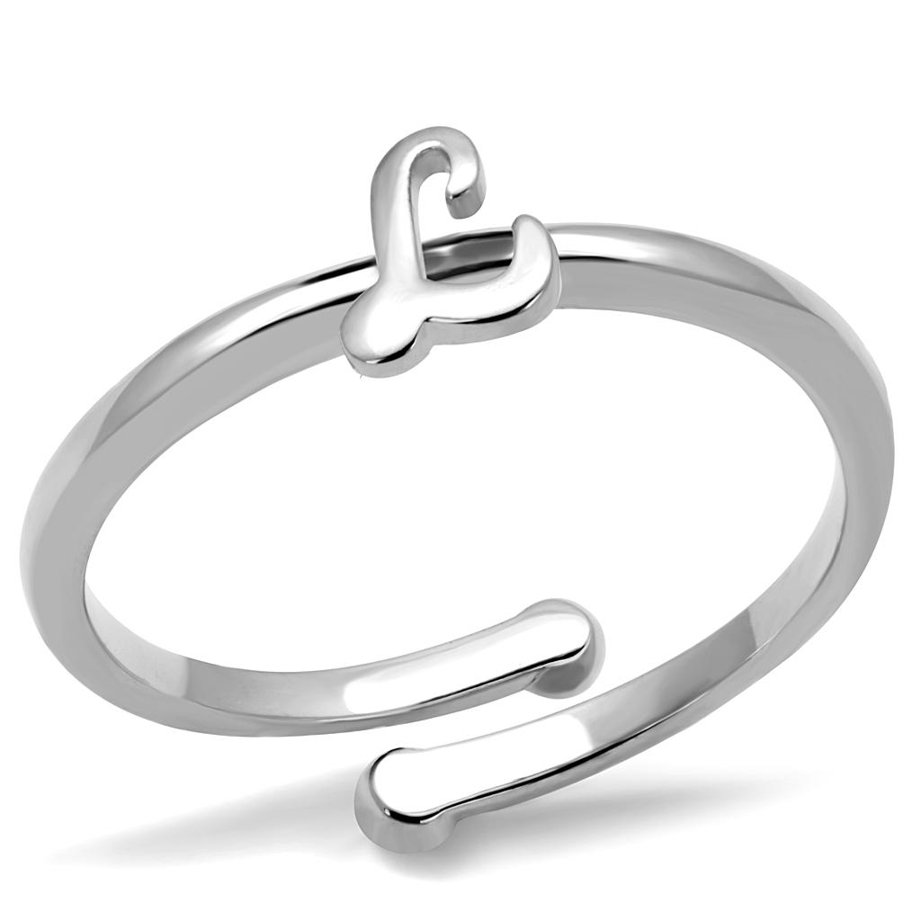 LO3997 Rhodium Brass Ring with a sleek design, showcasing a shiny rhodium finish and no center stone, perfect for versatile styling.