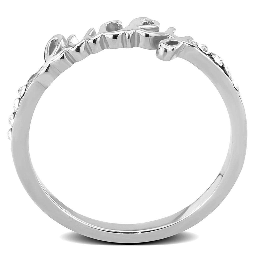 LO3972 Rhodium Brass Ring featuring a clear top grade crystal, elegantly designed for any occasion.