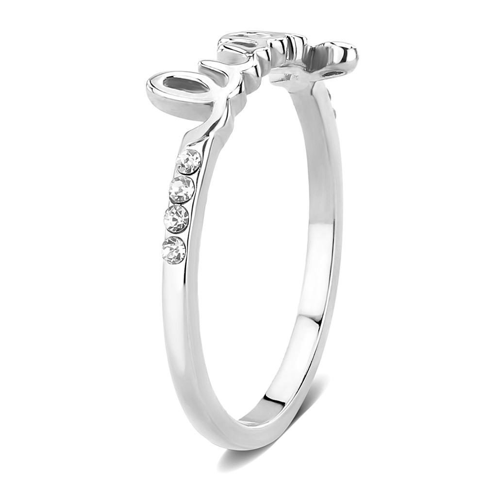 LO3972 Rhodium Brass Ring featuring a clear top grade crystal, elegantly designed for any occasion.