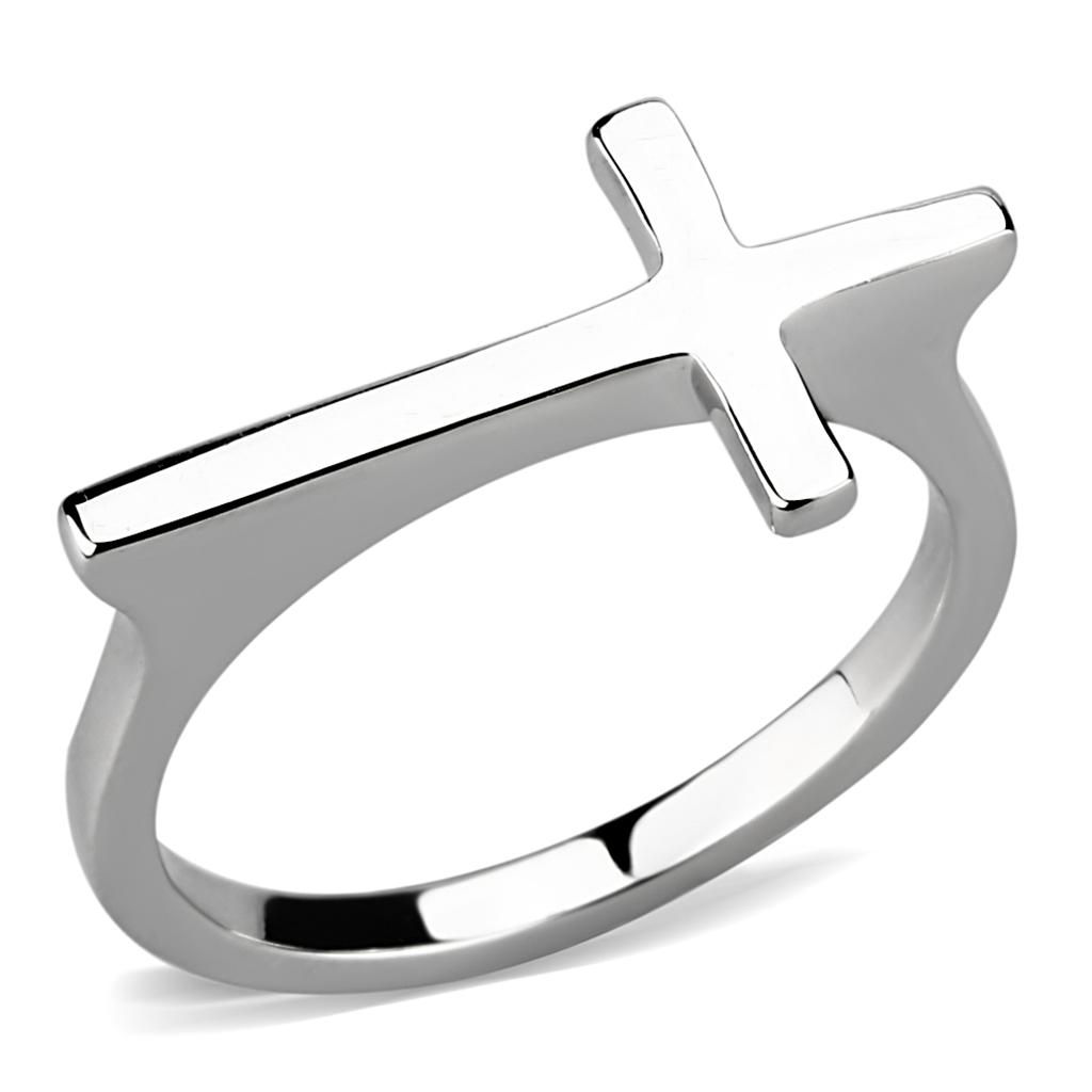 A sleek rhodium brass ring with a polished finish, showcasing its minimalist design without any stones.