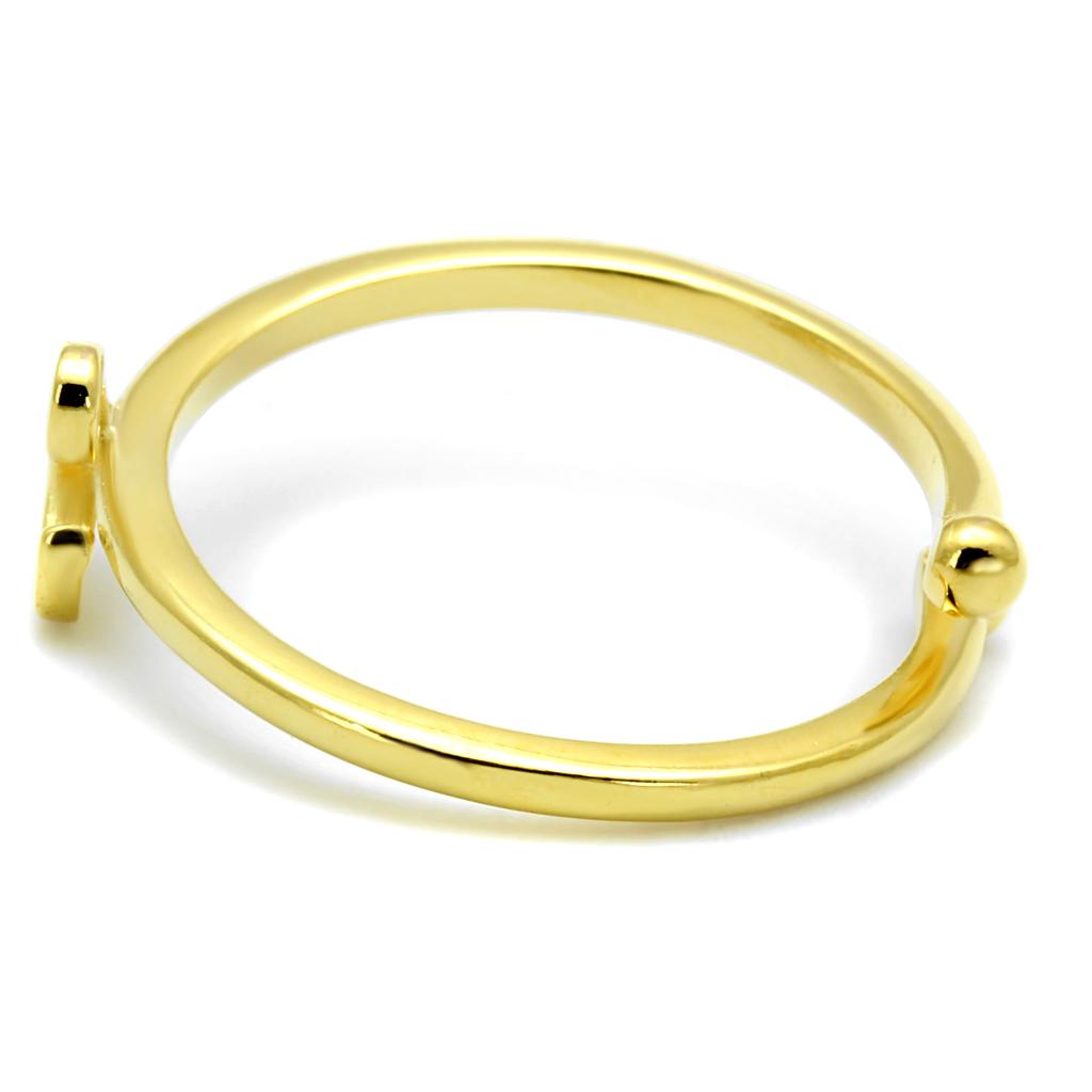 LO3998 Flash Gold Brass Ring with a minimalist design, featuring a shiny gold finish and no center stone, perfect for stacking or solo wear.