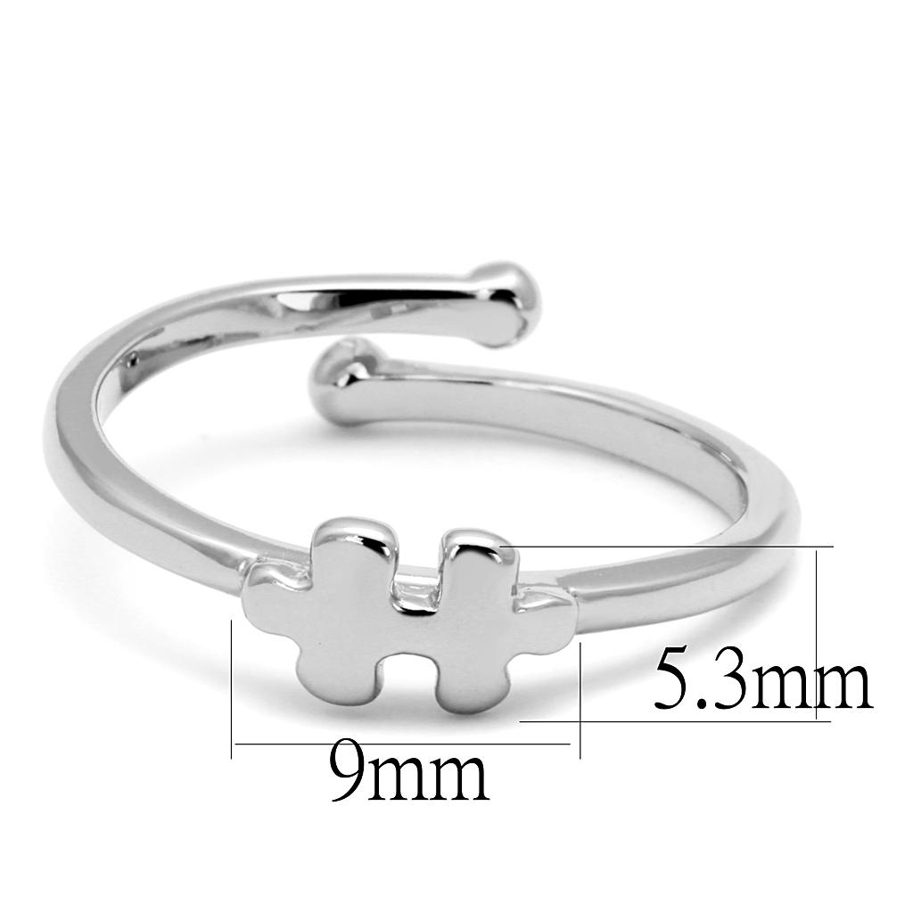 LO4027 Rhodium Brass Ring with a sleek, minimalist design, showcasing its shiny rhodium finish and lightweight brass material.