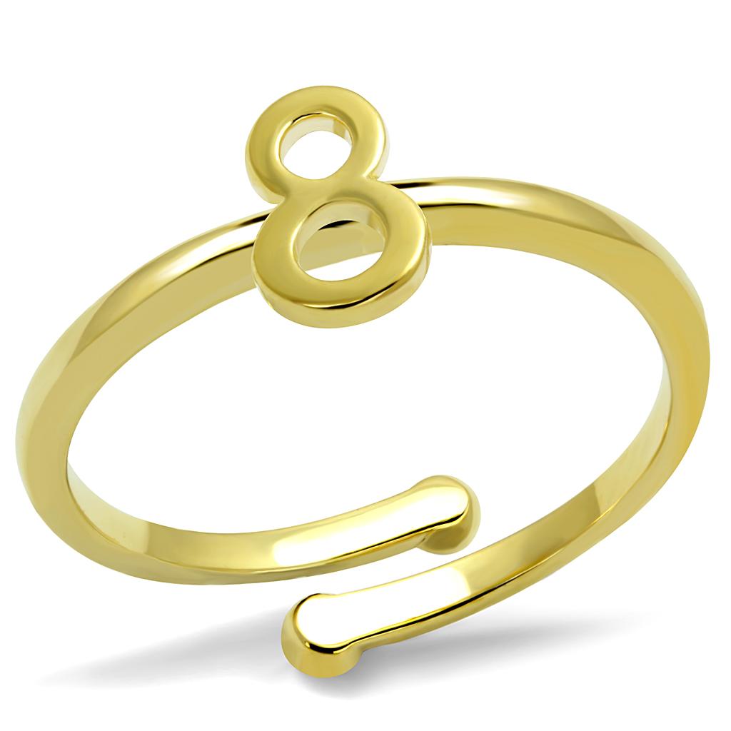 LO4030 Flash Gold Brass Ring with a sleek, minimalist design, featuring a shiny gold finish and no center stone, perfect for stacking or solo wear.