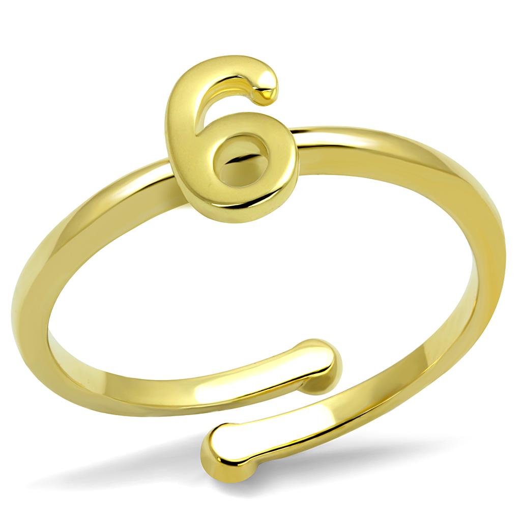 LO4034 Flash Gold Brass Ring with a sleek, minimalist design, featuring a luxurious gold finish and no center stone.