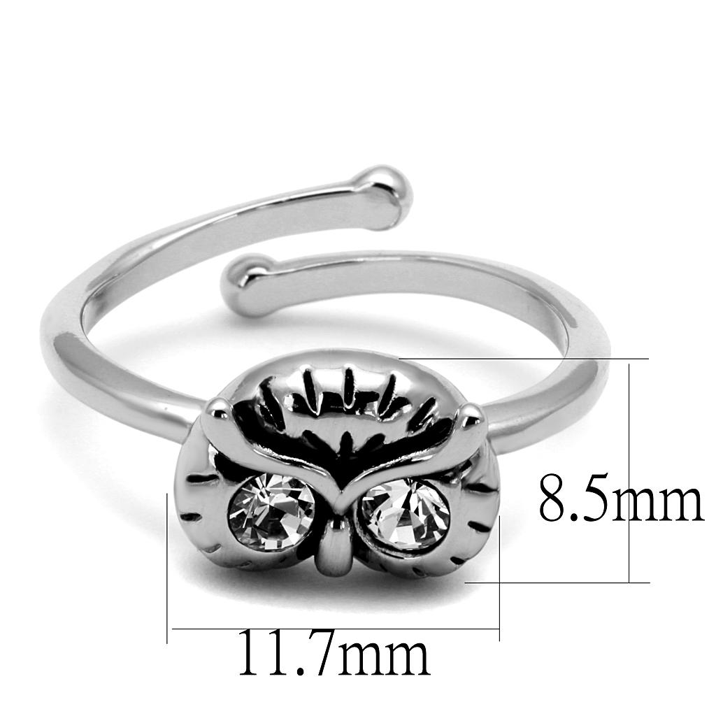 LO4049 Rhodium Brass Ring featuring a clear top grade crystal, showcasing its elegant design and luxurious finish.