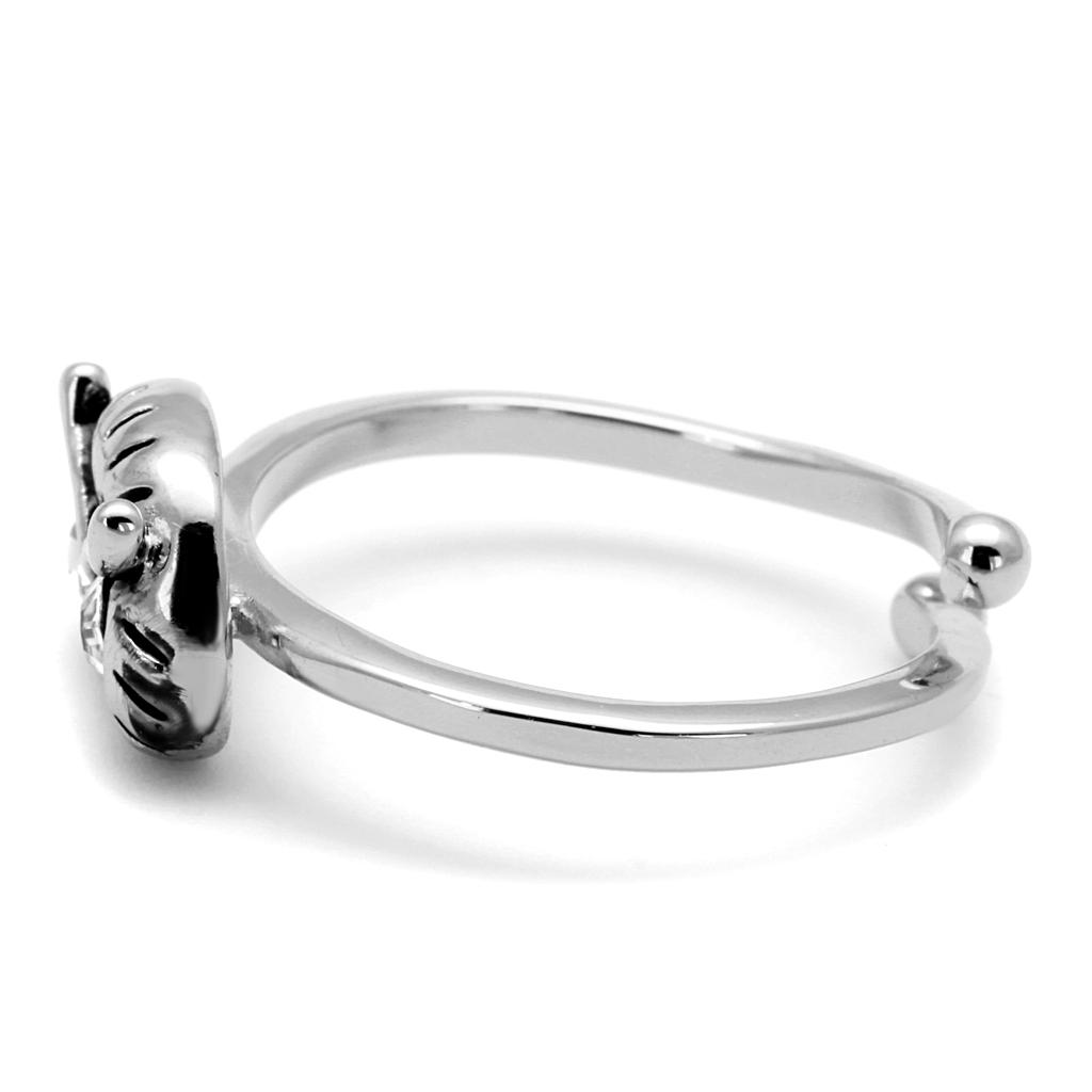 LO4049 Rhodium Brass Ring featuring a clear top grade crystal, showcasing its elegant design and luxurious finish.