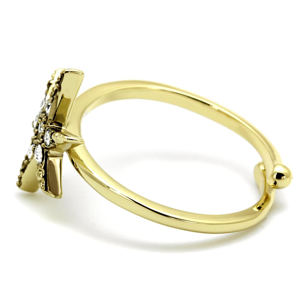 LO4052 Flash Gold Brass Ring featuring a clear top grade crystal, showcasing its elegant design and luxurious finish.
