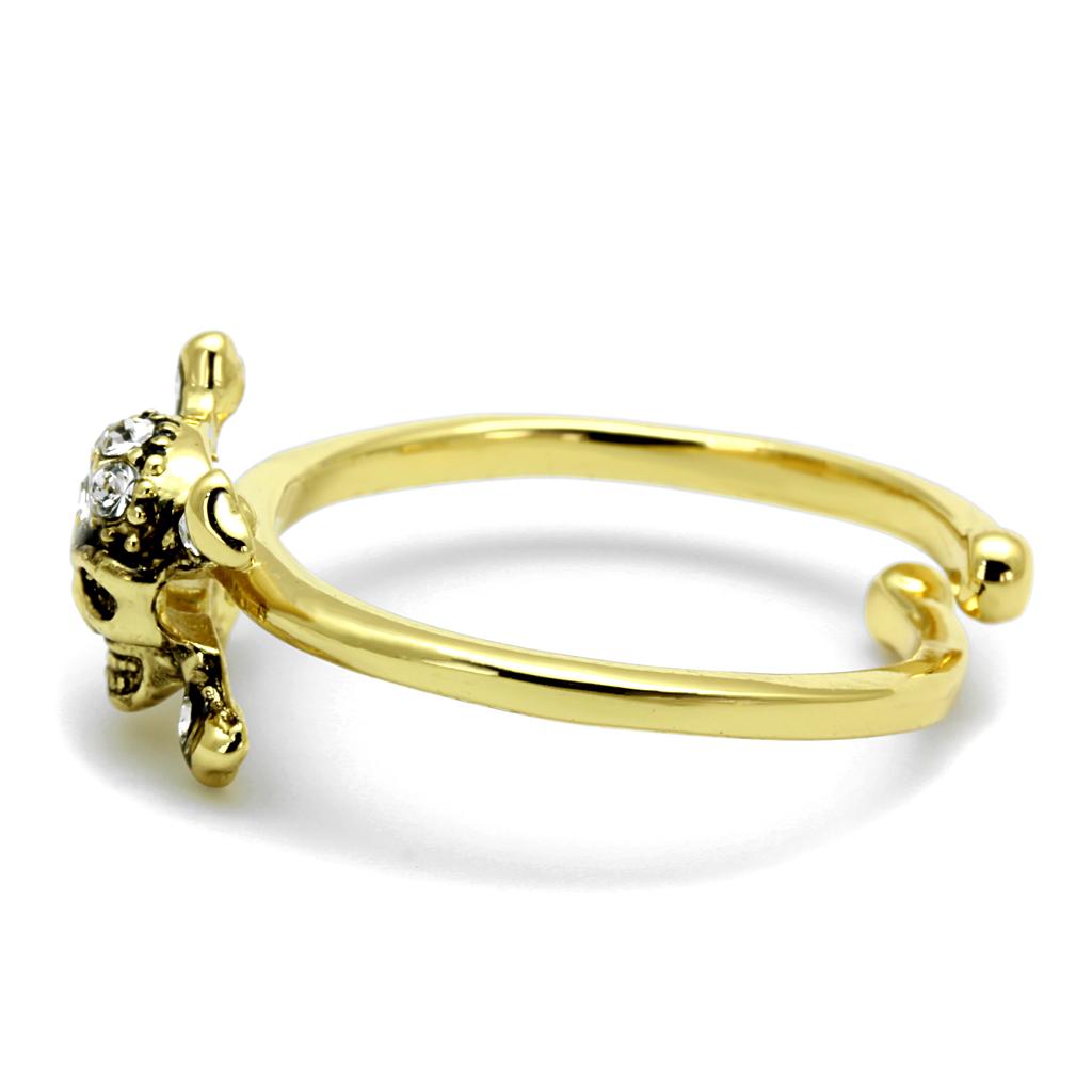 LO4056 Flash Gold Brass Ring featuring a clear top grade crystal centerpiece, elegantly designed for any occasion.