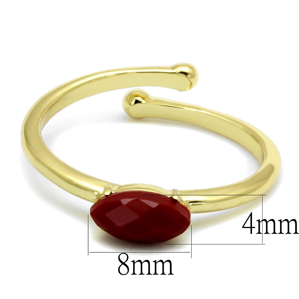 LO4063 Flash Gold Brass Ring featuring a vibrant Siam synthetic stone, elegantly designed for stylish wear.