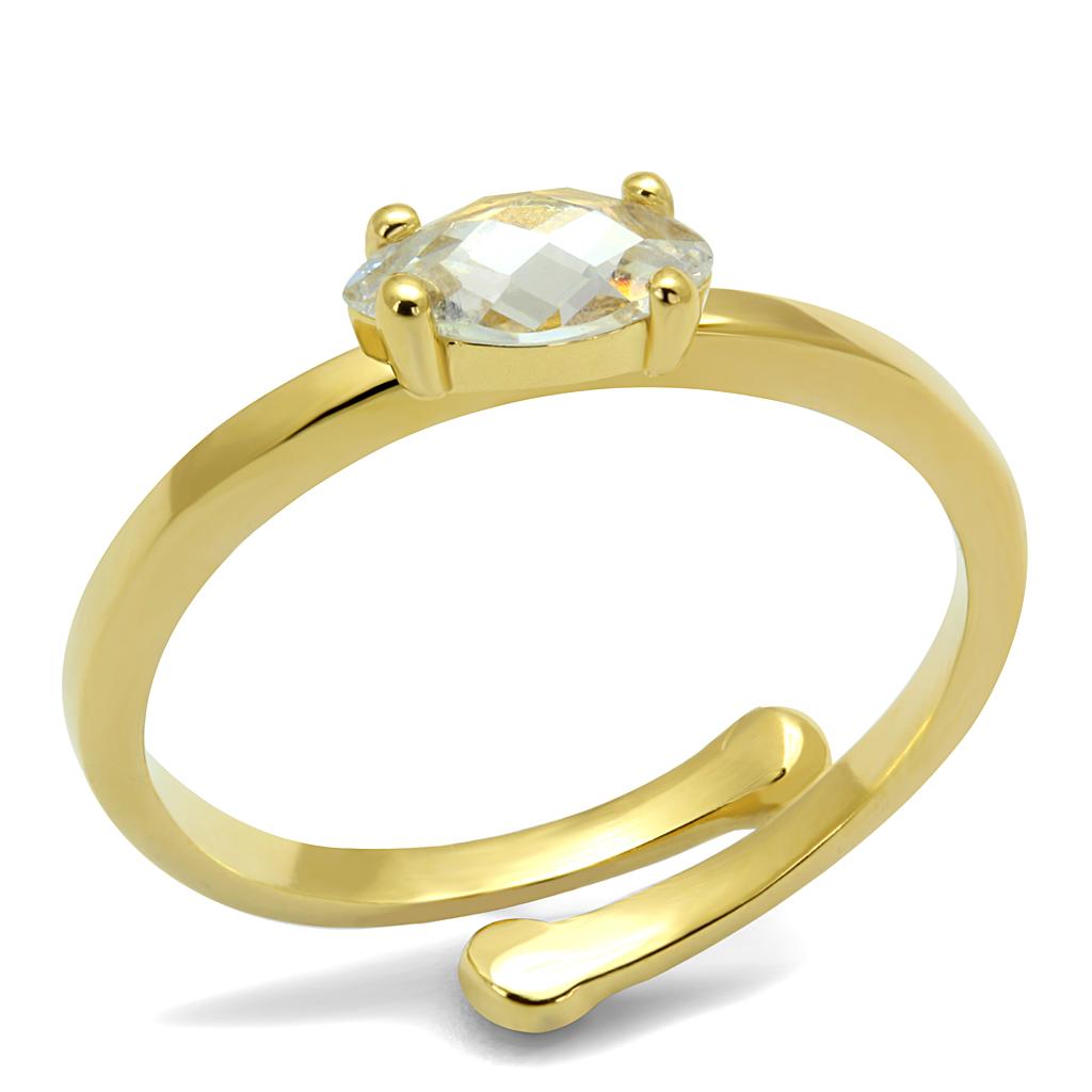 LO4067 Flash Gold Brass Ring featuring a clear AAA Grade CZ stone, elegantly designed for versatile wear.