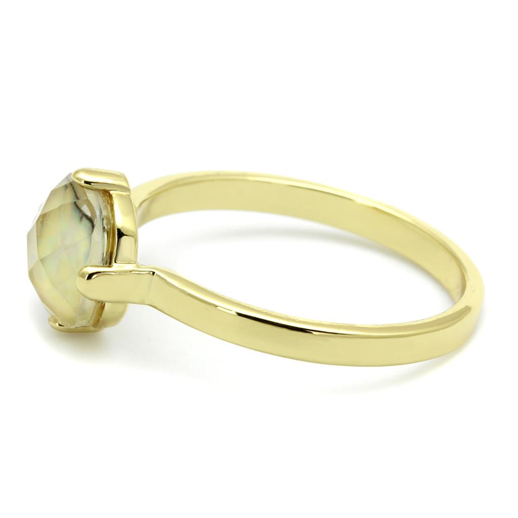 LO4071 Flash Gold Brass Ring featuring an Aurora Borealis Conch stone, showcasing a vibrant rainbow effect.