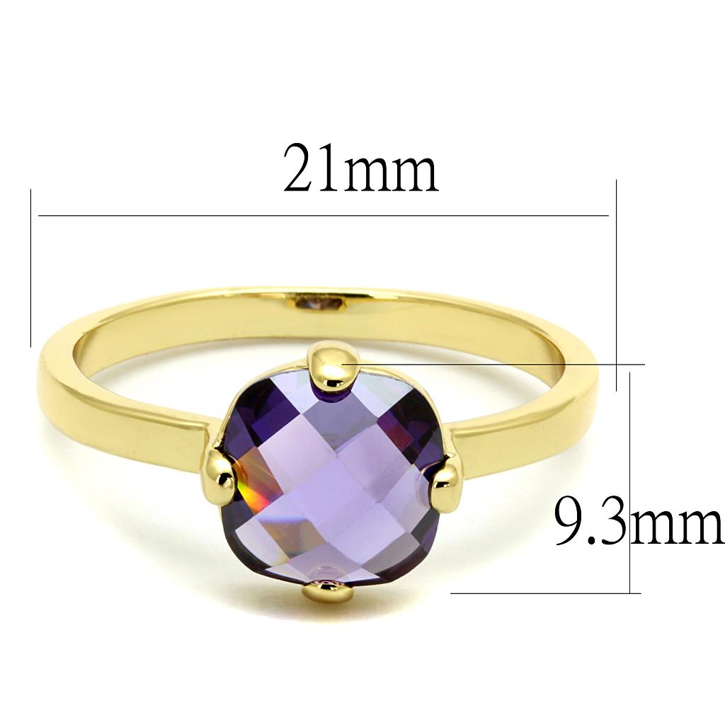 LO4076 Flash Gold Brass Ring featuring AAA Grade CZ in Amethyst, showcasing its elegant design and vibrant color.