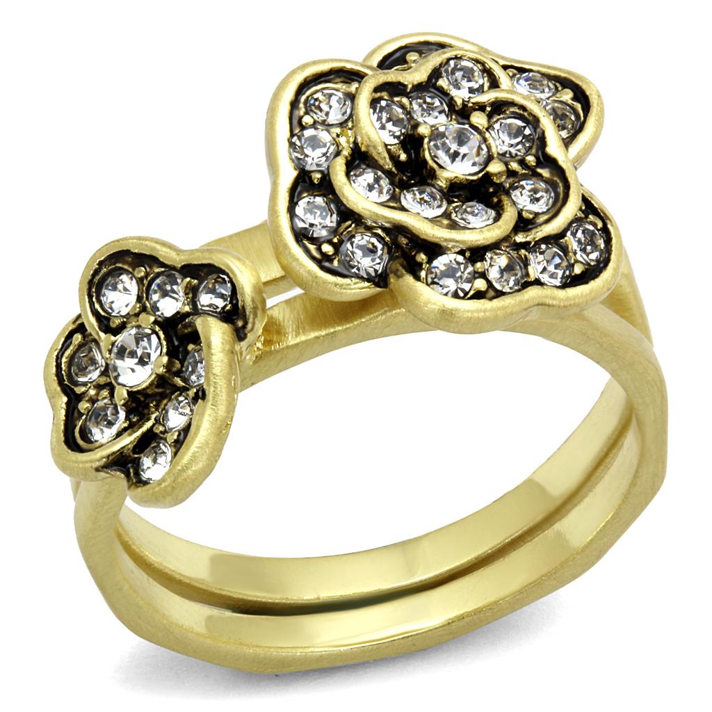 LO4111 Antique Copper Brass Ring featuring a clear top-grade crystal centerpiece, showcasing its elegant design and vintage finish.