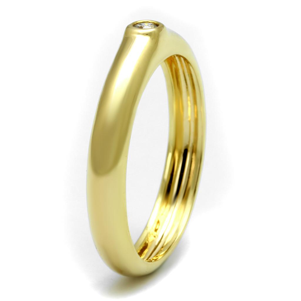 LO4107 Gold Brass Ring featuring a clear AAA Grade CZ stone, showcasing elegant design and craftsmanship.