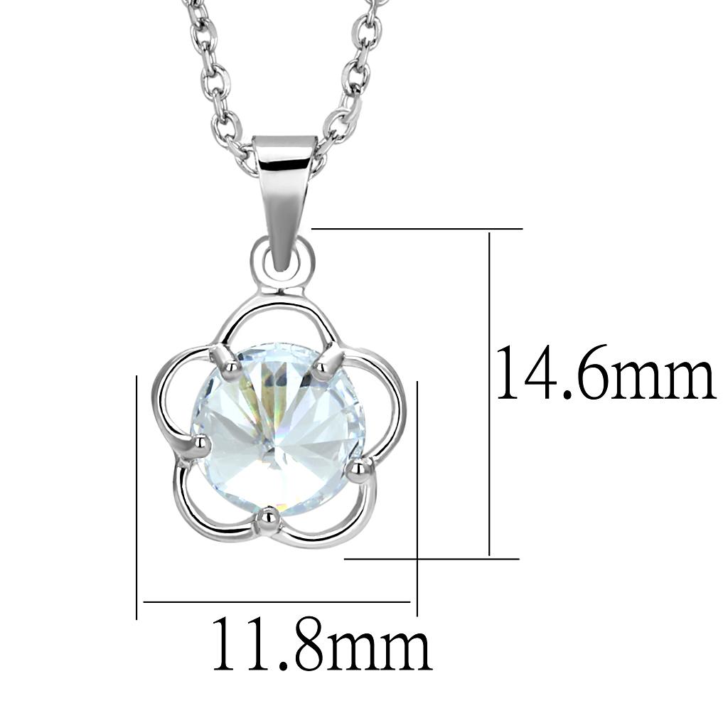 LO4143 Rhodium Brass Chain Pendant featuring a clear AAA Grade CZ stone, showcasing its elegant design and luxurious finish.