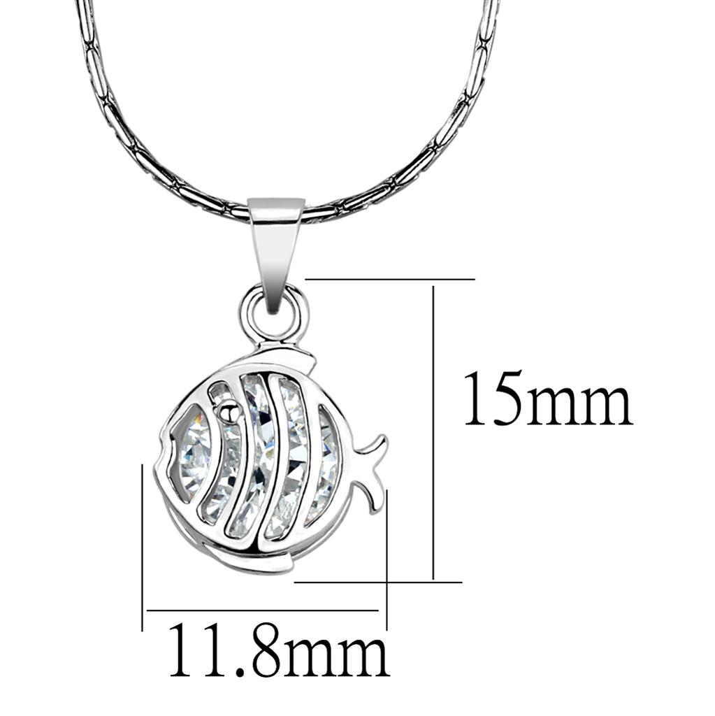 LO4148 Rhodium Brass Chain Pendant featuring a clear AAA Grade CZ stone, showcasing its elegant design and high-quality craftsmanship.