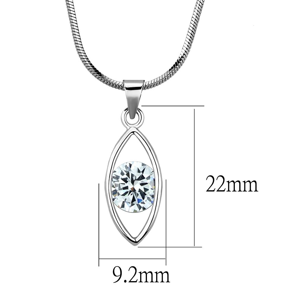 LO4157 Rhodium Brass Chain Pendant featuring a clear AAA Grade CZ stone, elegantly designed for versatile wear.